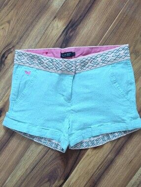 Southern Marsh Aqua Shorts with Pink Embroidered Waistband